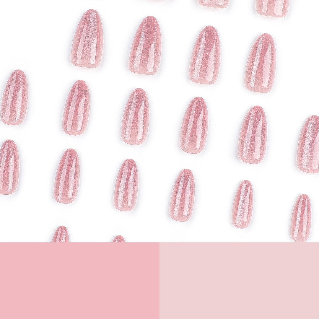 Pattern of pink nail polish samples on a white background
