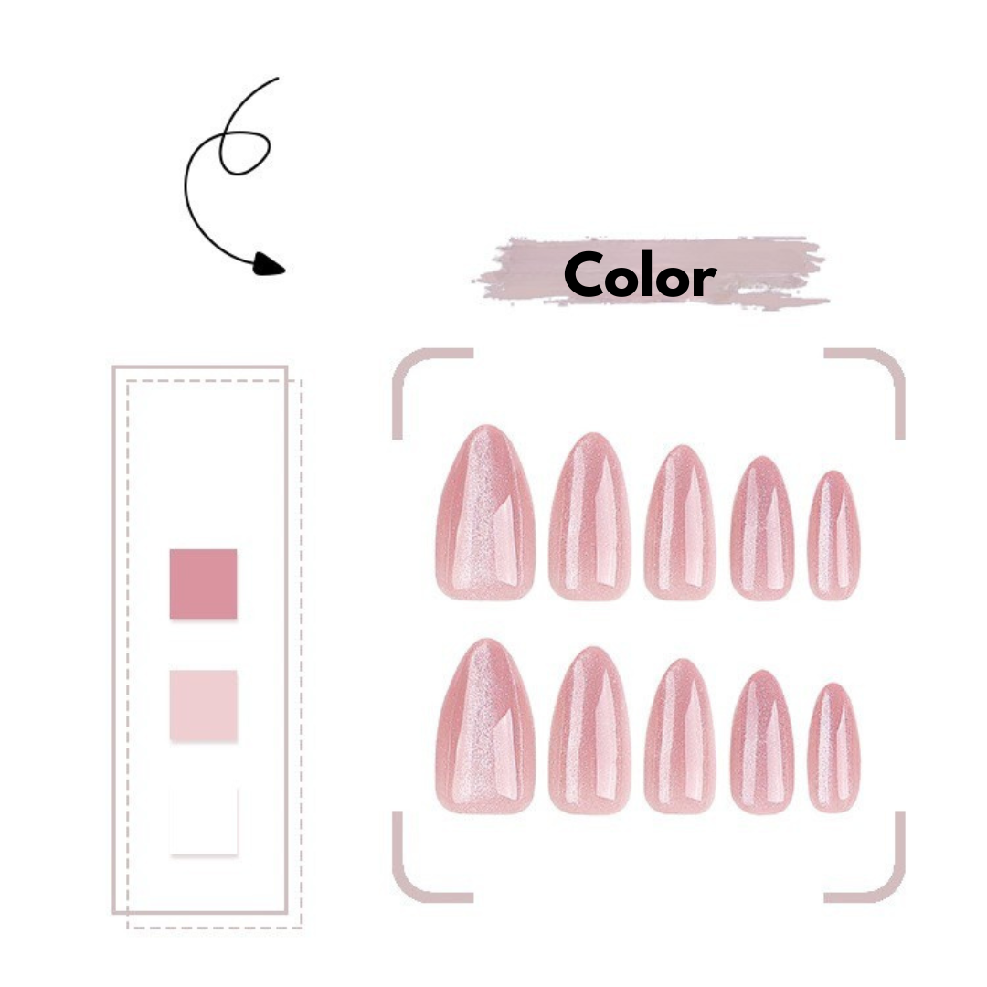 Set of pink nail polish samples with color swatches on a white background