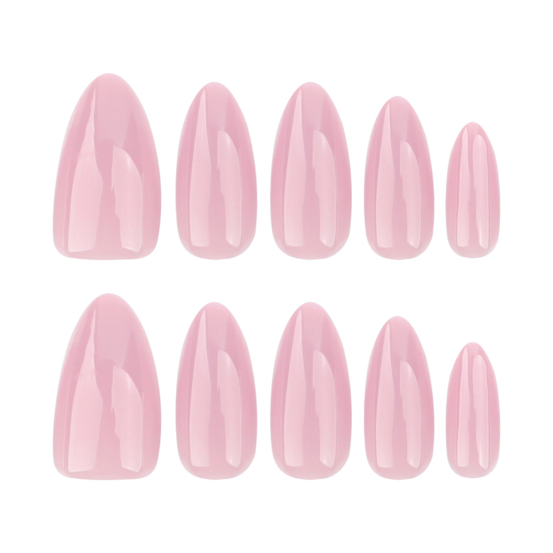 Set of pink nail extensions on a white background