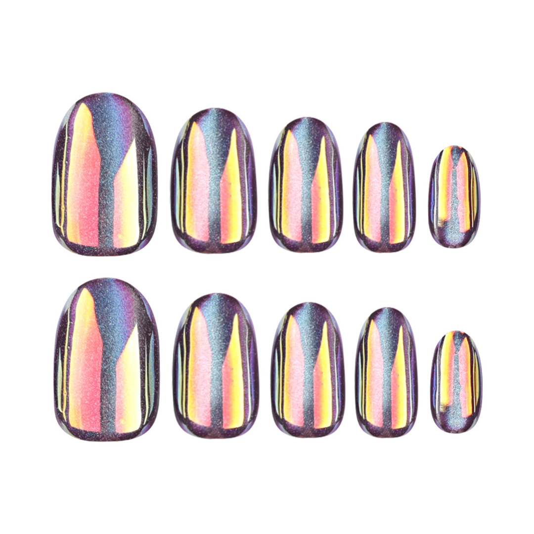 Set of colorful nail art stickers with a rainbow gradient on a white background