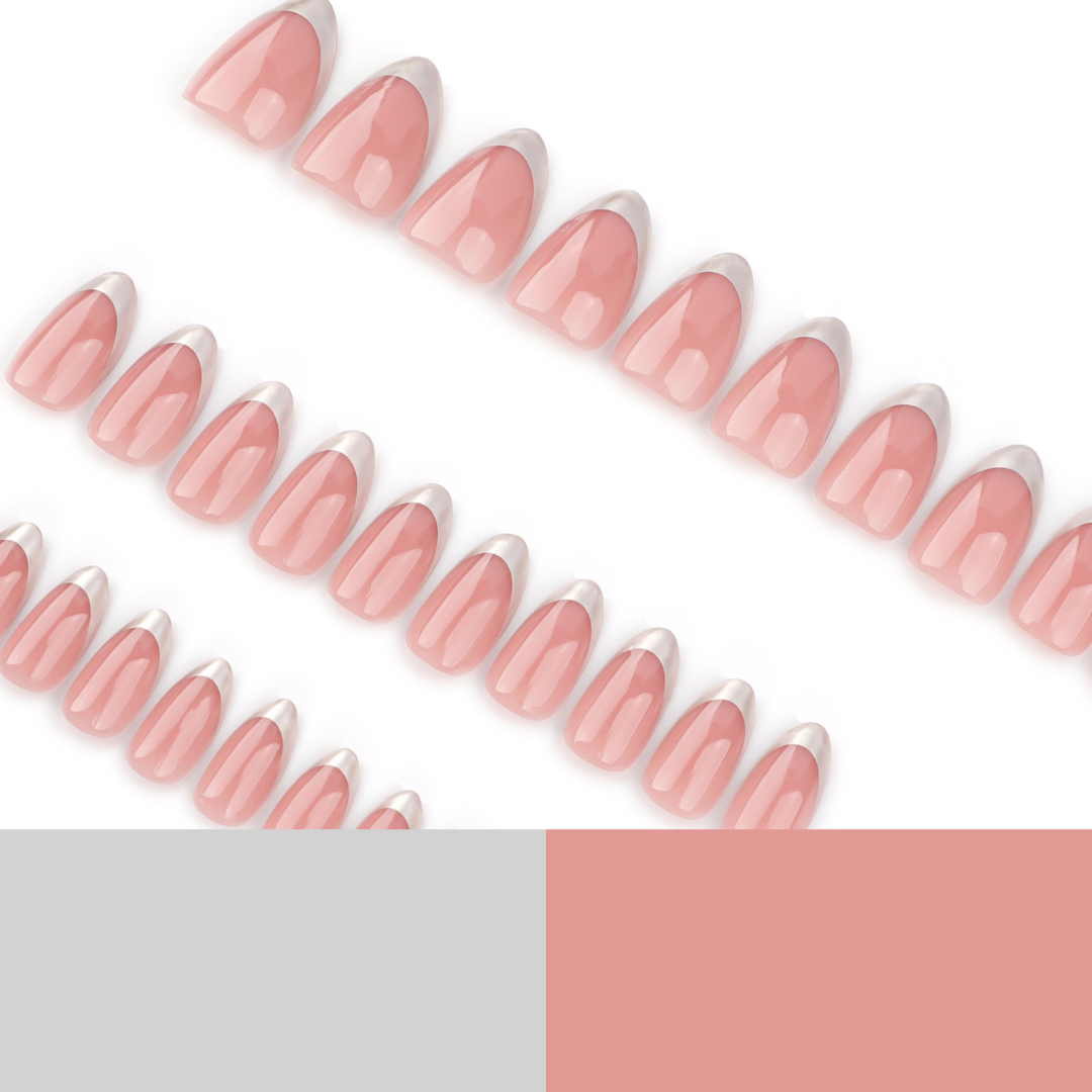 Set of pink nail tips with white tips on a white background