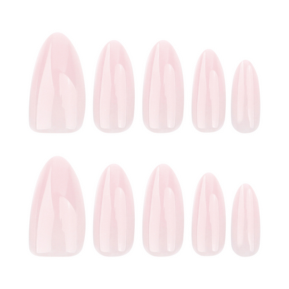 Set of light pink nail extensions on a white background