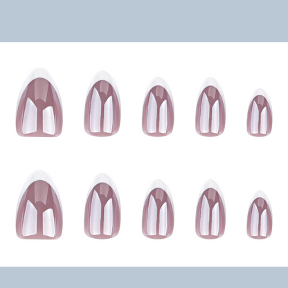 Set of nail art tips with a gradient design on a light gray background