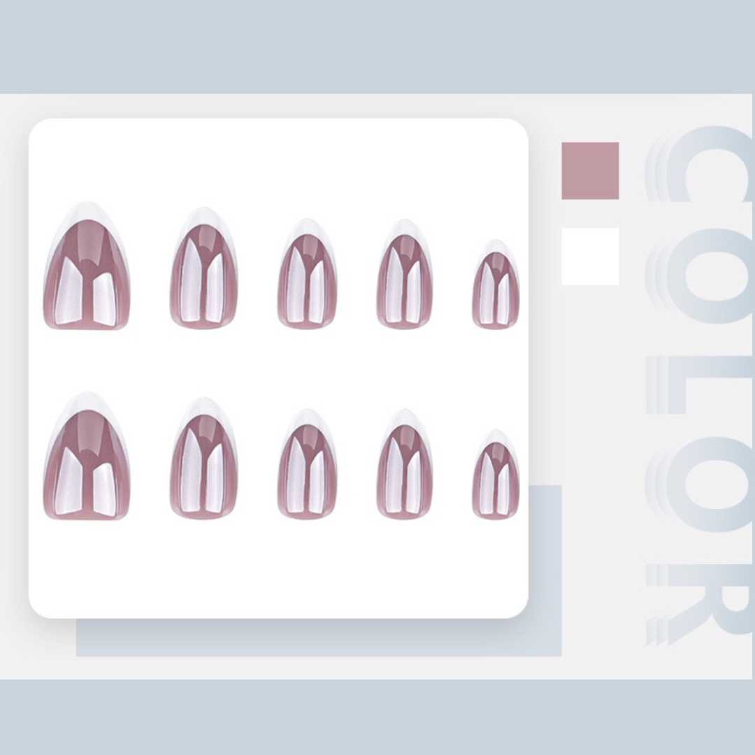Set of pink nail art stickers on a white card with a gray background