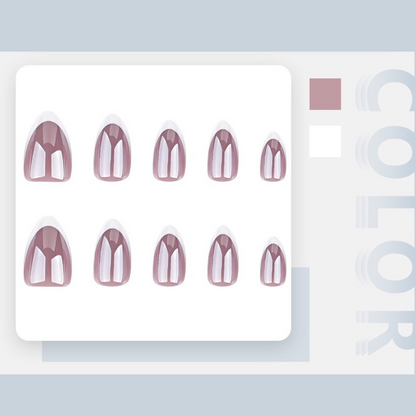 Set of pink nail art stickers on a white card with a gray background