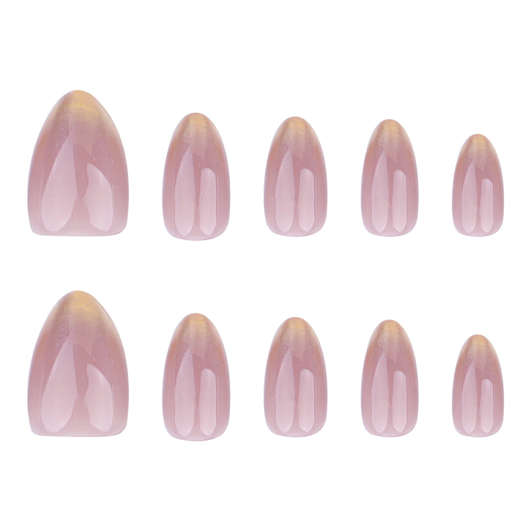 Set of pink gradient nail extensions on a white background