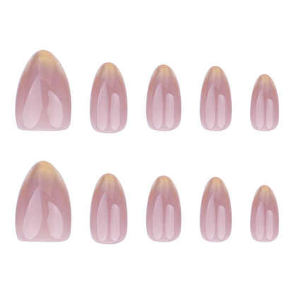 Set of pink gradient nail extensions on a white background
