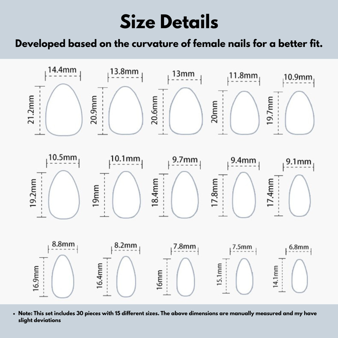 Chart showing dimensions of oval-shaped objects with measurements in millimeters.