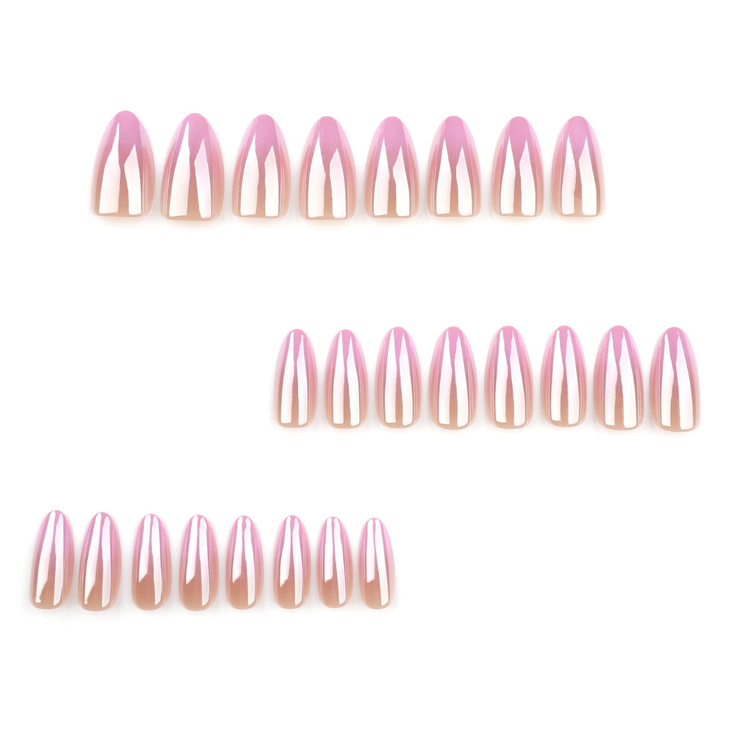 Set of pink and rose gold gradient false nails on a white background